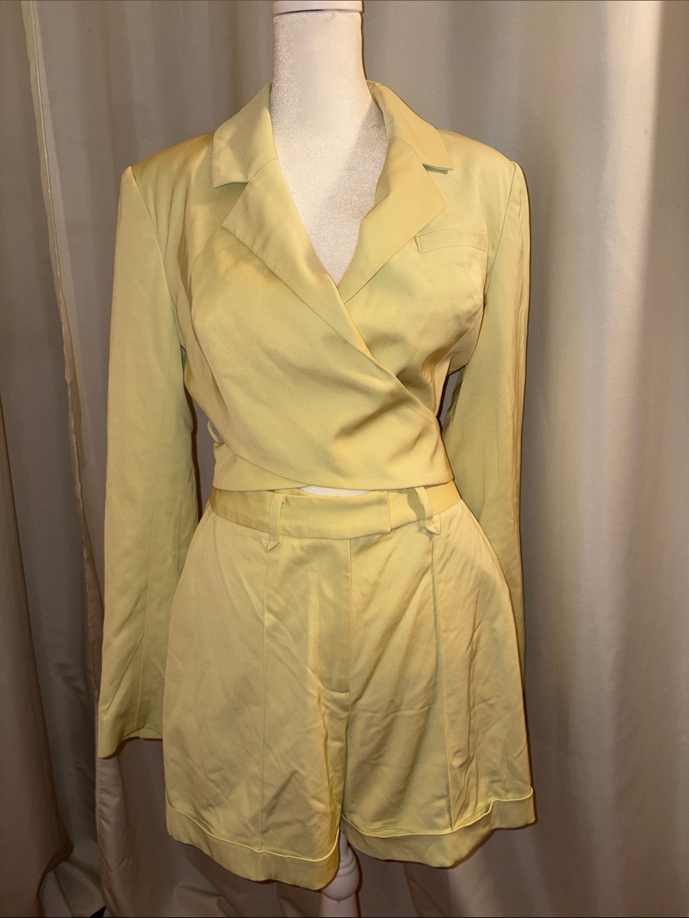 Jonathan Simkhai Pale Yellow Cropped Blazer & High-Waist Shorts Set